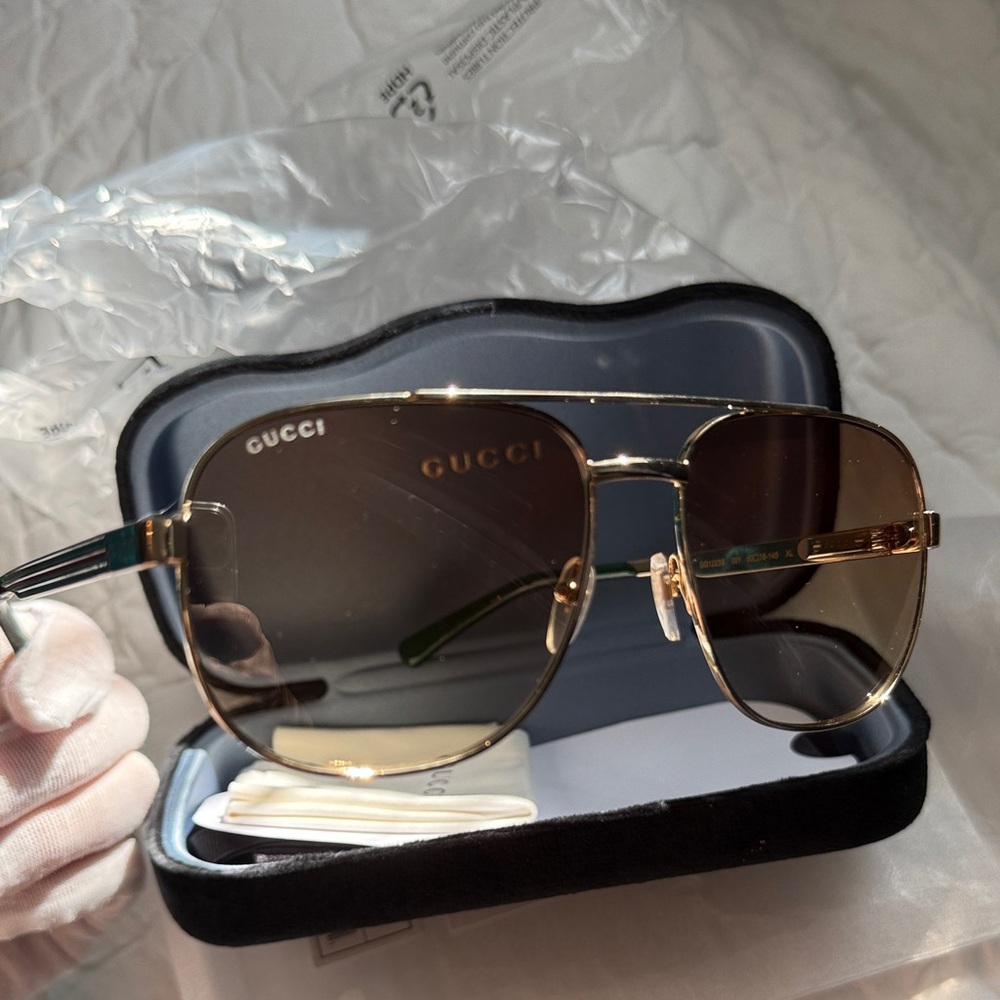 Gucci Gold Frame Sunglasses with Brown Lenses